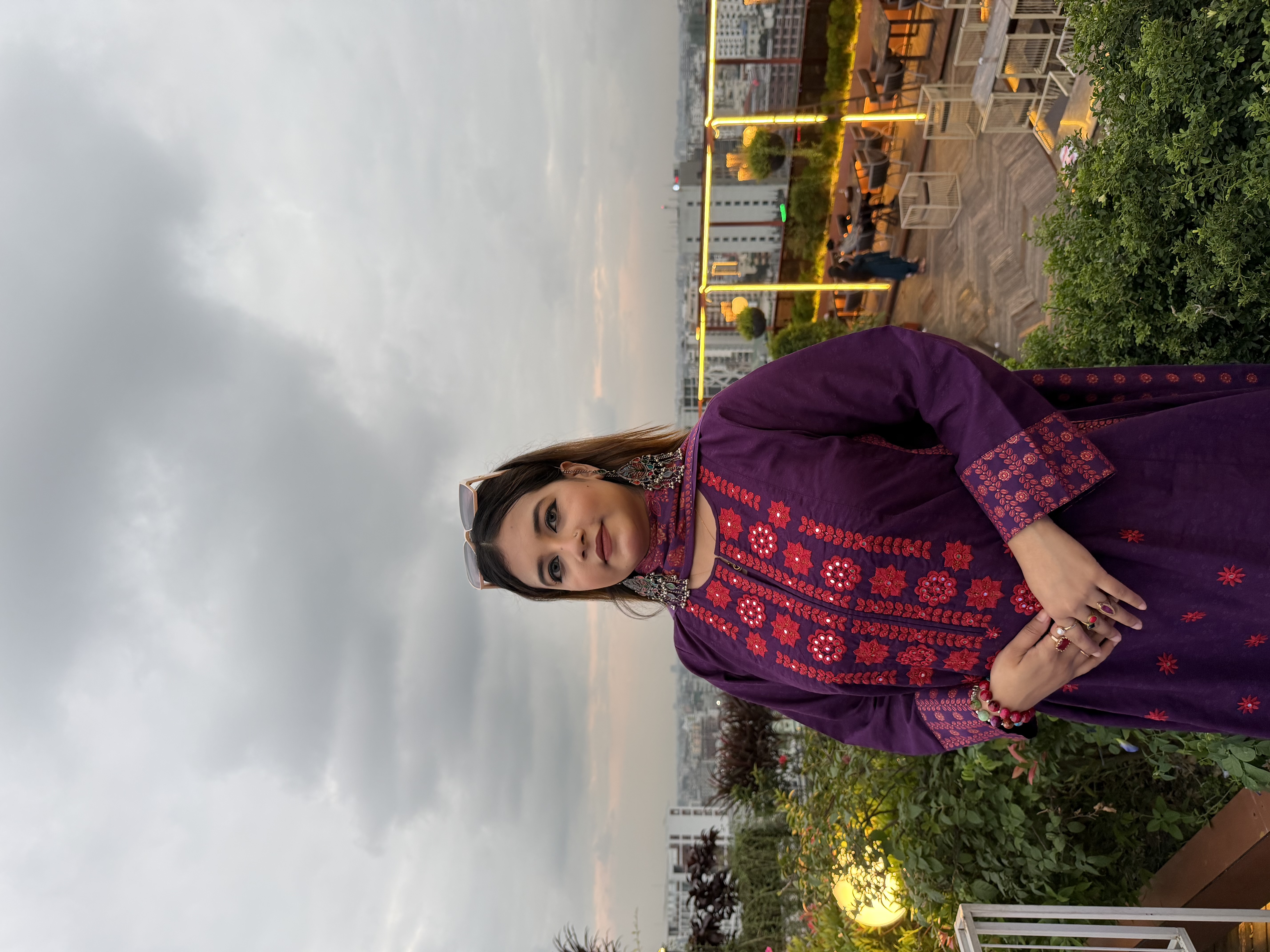 Purple Printed and Embroidered Viscose-Cotton Shalwar Kameez